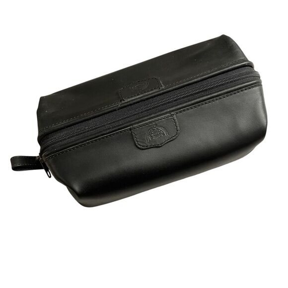 Dopp Leather Toiletry Bag Black Embossed Travel Bath Zip Lined 12x8x3